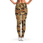Vintage Brown Bohemian Floral Print Women's Leggings
