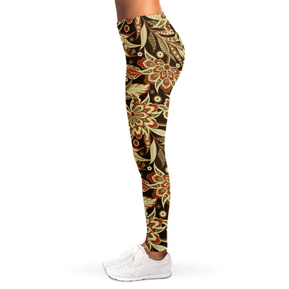 Vintage Brown Bohemian Floral Print Women's Leggings