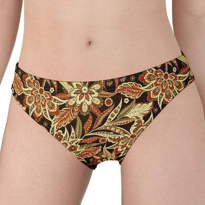 Vintage Brown Bohemian Floral Print Women's Panties