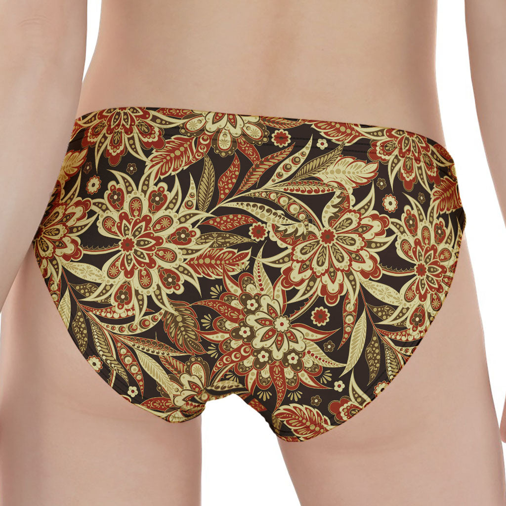Vintage Brown Bohemian Floral Print Women's Panties