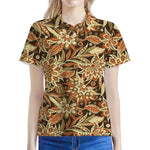 Vintage Brown Bohemian Floral Print Women's Polo Shirt