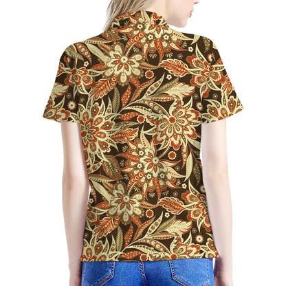 Vintage Brown Bohemian Floral Print Women's Polo Shirt