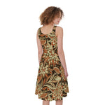Vintage Brown Bohemian Floral Print Women's Sleeveless Dress
