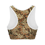 Vintage Brown Bohemian Floral Print Women's Sports Bra