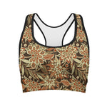 Vintage Brown Bohemian Floral Print Women's Sports Bra