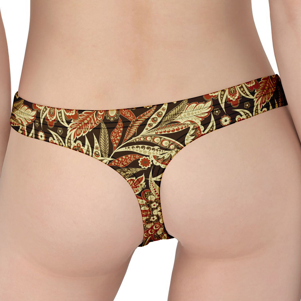 Vintage Brown Bohemian Floral Print Women's Thong