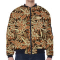 Vintage Brown Bohemian Floral Print Zip Sleeve Bomber Jacket
