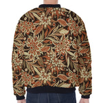 Vintage Brown Bohemian Floral Print Zip Sleeve Bomber Jacket