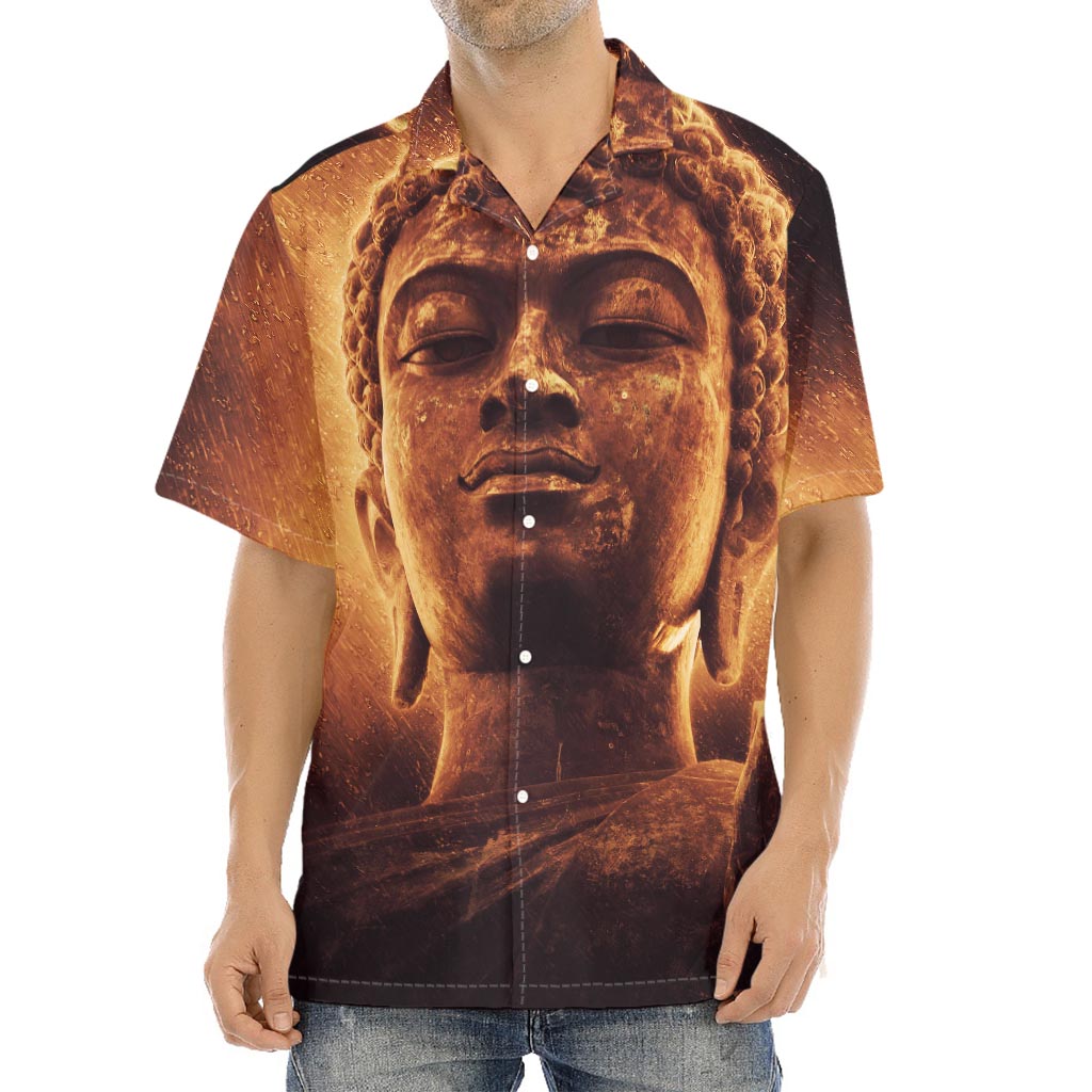 Vintage Buddha Statue Print Aloha Shirt