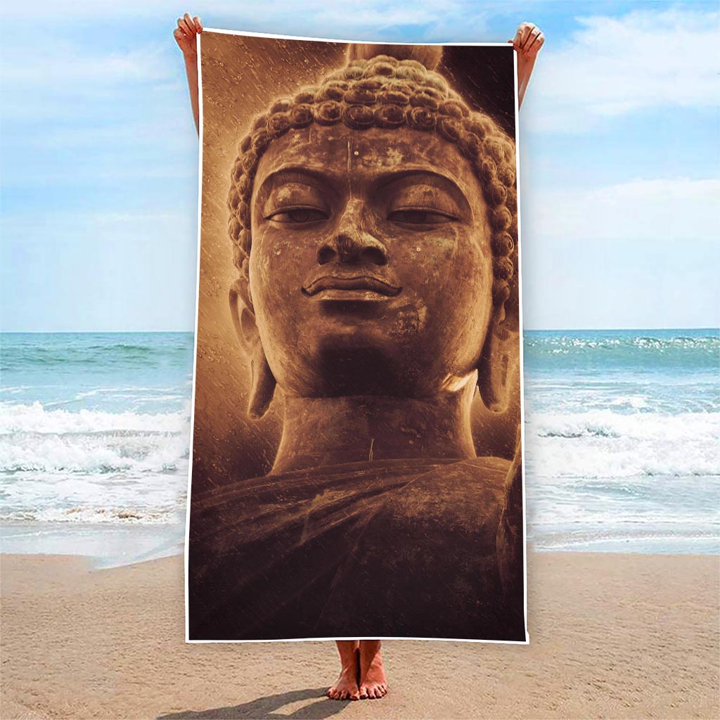 Vintage Buddha Statue Print Beach Towel