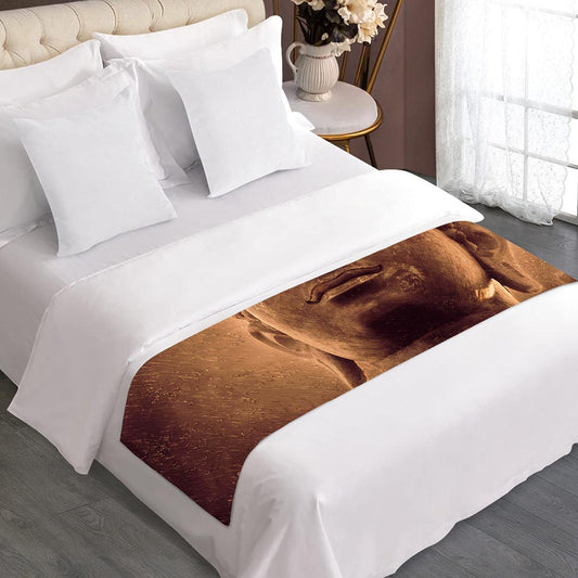 Vintage Buddha Statue Print Bed Runner