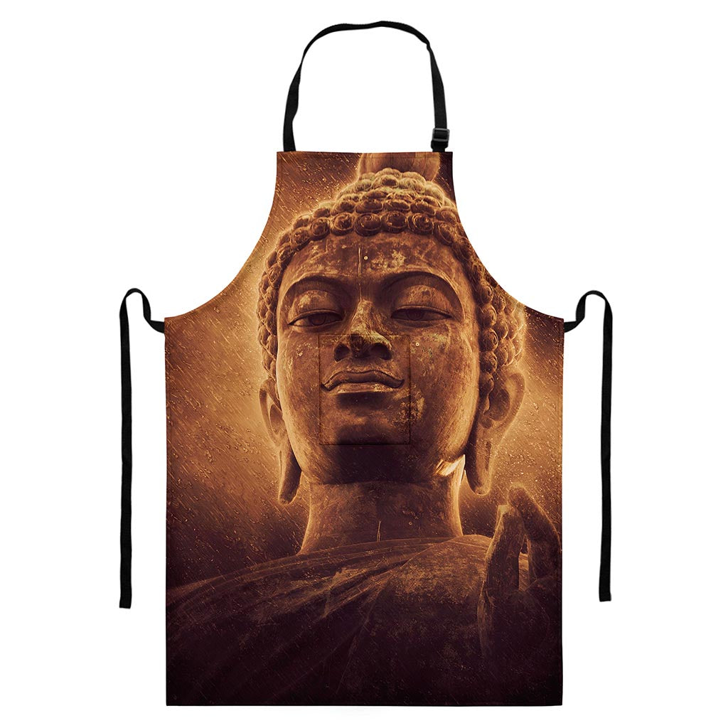 Vintage Buddha Statue Print Bib Apron With Pocket