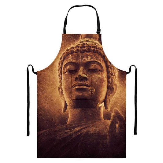 Vintage Buddha Statue Print Bib Apron With Pocket