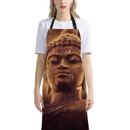 Vintage Buddha Statue Print Bib Apron With Pocket
