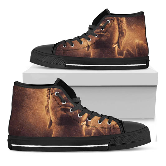 Vintage Buddha Statue Print Black High Top Sneakers