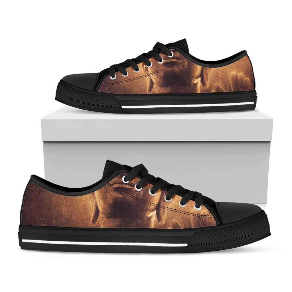 Vintage Buddha Statue Print Black Low Top Sneakers