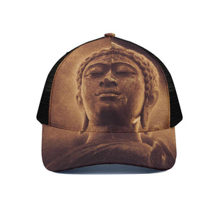 Vintage Buddha Statue Print Black Mesh Trucker Cap