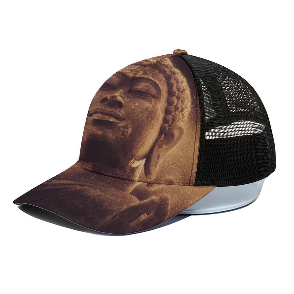 Vintage Buddha Statue Print Black Mesh Trucker Cap