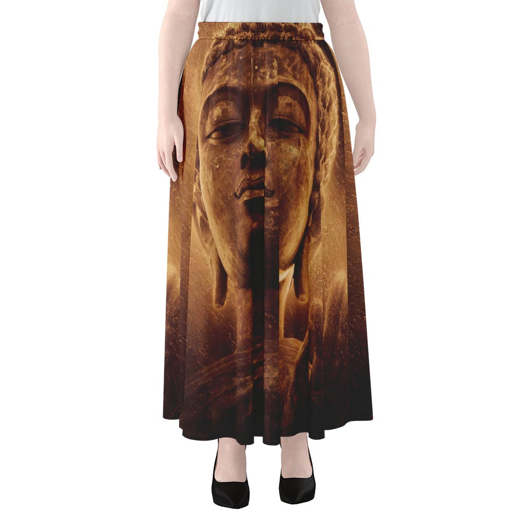 Vintage Buddha Statue Print Chiffon Maxi Skirt