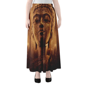 Vintage Buddha Statue Print Chiffon Maxi Skirt