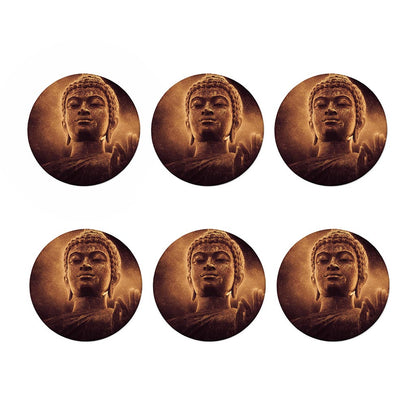 Vintage Buddha Statue Print Coaster Set