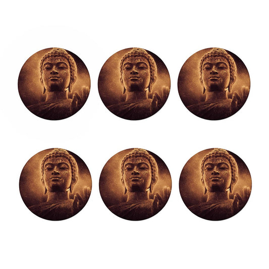 Vintage Buddha Statue Print Coaster Set
