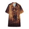 Vintage Buddha Statue Print Cotton Hawaiian Shirt