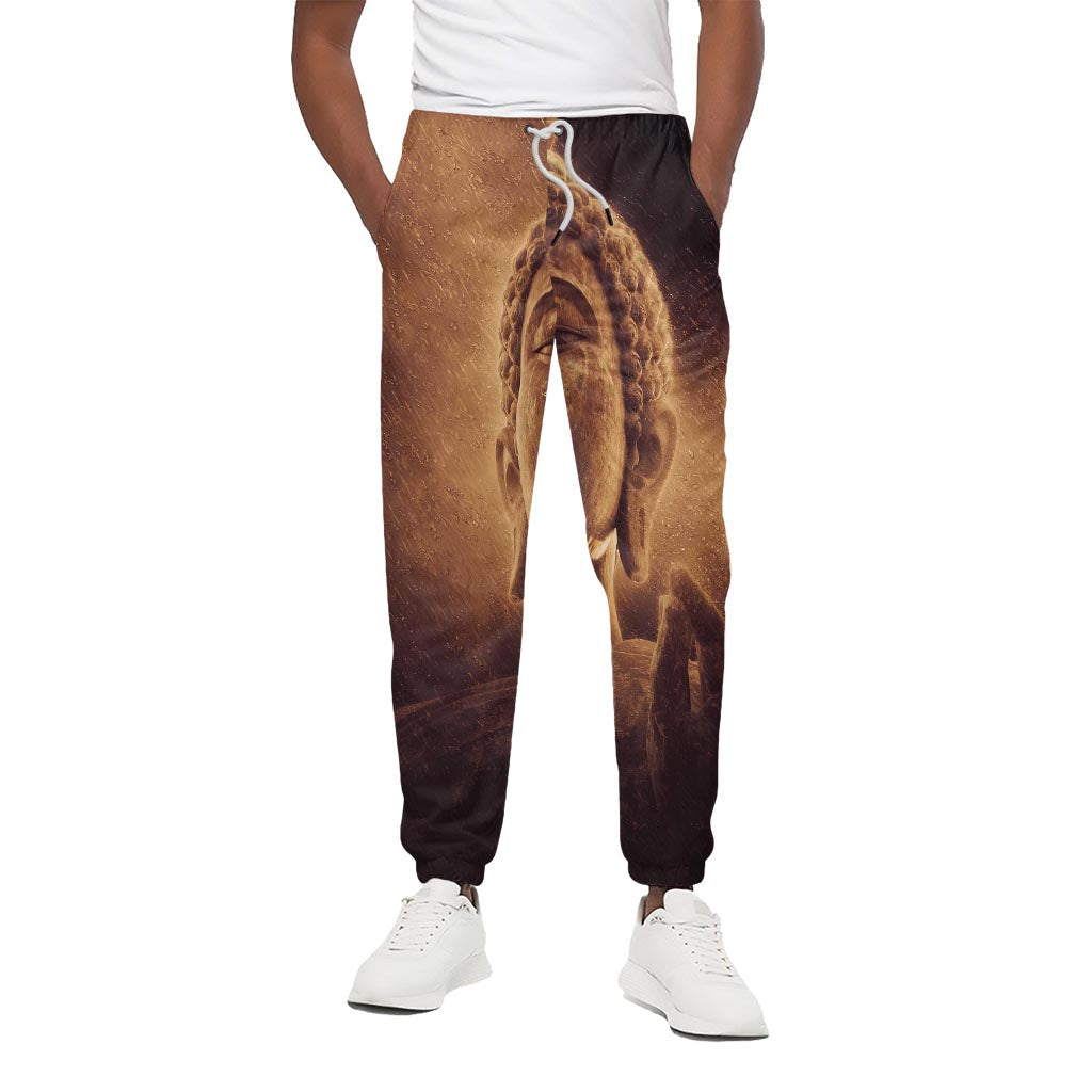 Vintage Buddha Statue Print Cotton Pants