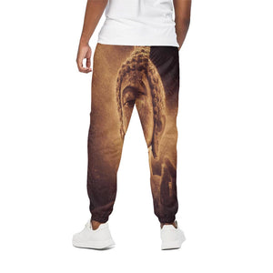 Vintage Buddha Statue Print Cotton Pants