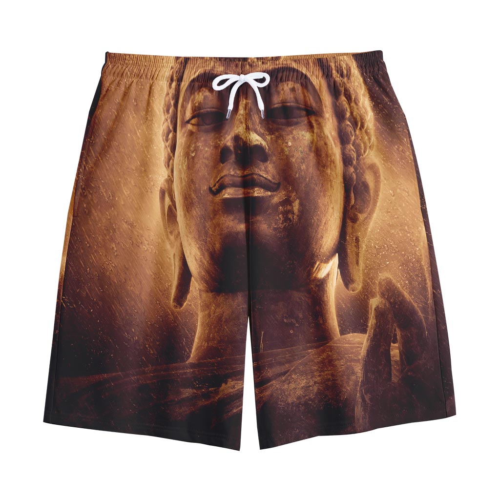 Vintage Buddha Statue Print Cotton Shorts