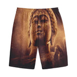 Vintage Buddha Statue Print Cotton Shorts