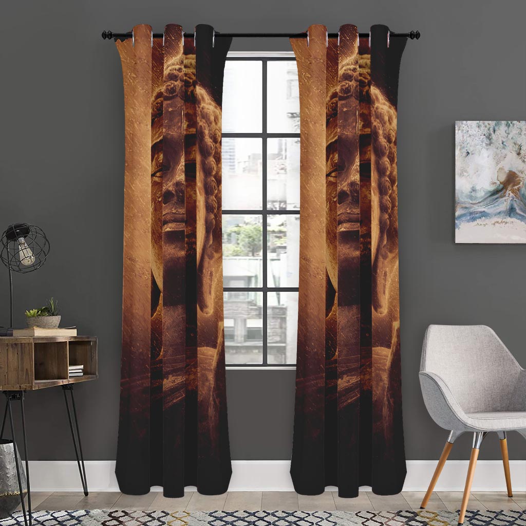 Vintage Buddha Statue Print Curtain