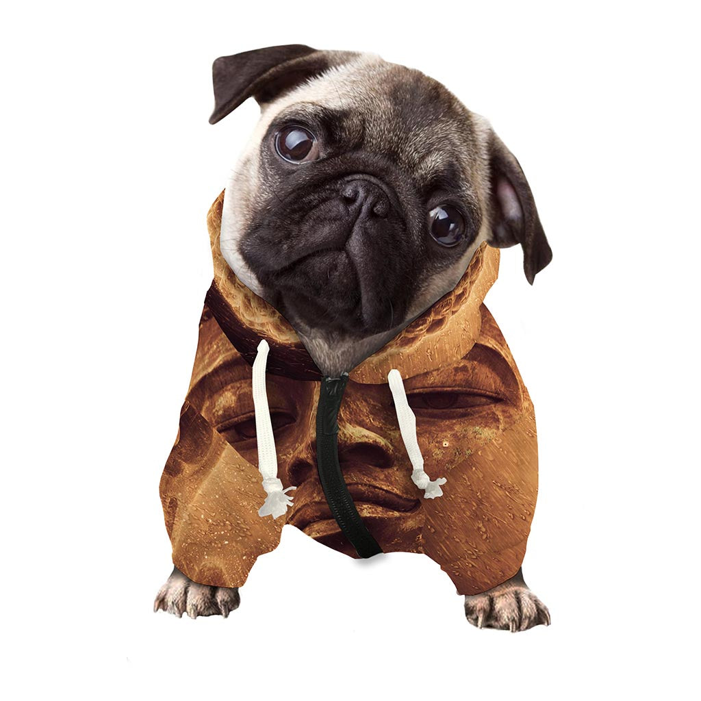 Vintage Buddha Statue Print Dog Zip Up Hoodie