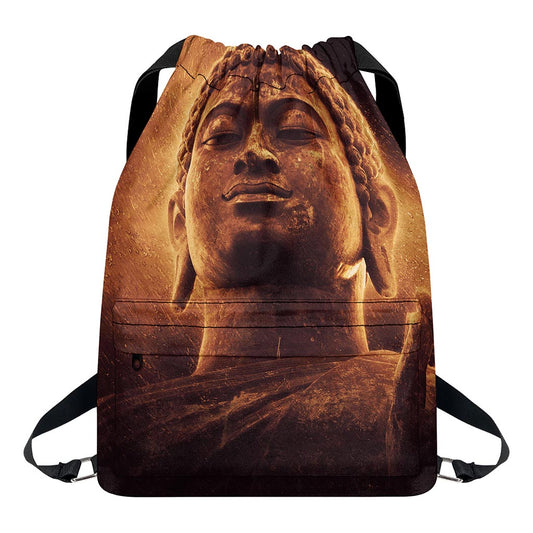 Vintage Buddha Statue Print Drawstring Backpack