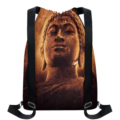 Vintage Buddha Statue Print Drawstring Backpack