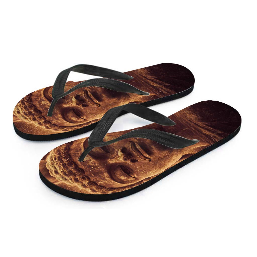 Vintage Buddha Statue Print Flip Flops