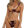 Vintage Buddha Statue Print Front Bow Tie Bikini