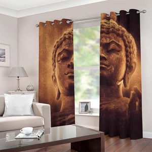 Vintage Buddha Statue Print Grommet Curtains