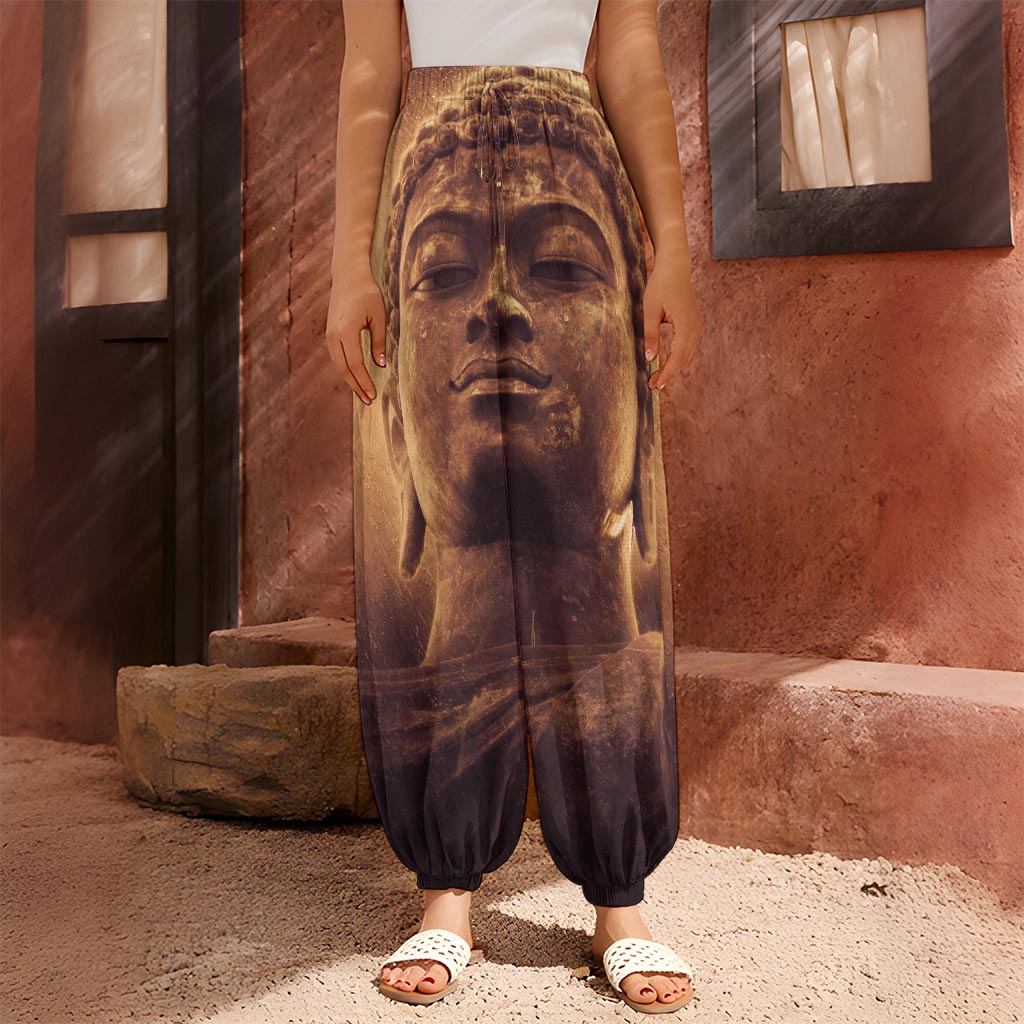 Vintage Buddha Statue Print Harem Pants