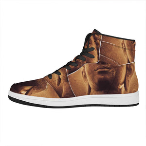 Vintage Buddha Statue Print High Top Leather Sneakers