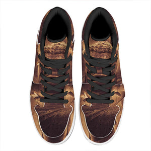 Vintage Buddha Statue Print High Top Leather Sneakers