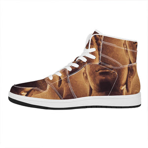 Vintage Buddha Statue Print High Top Leather Sneakers