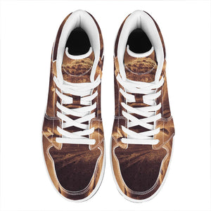 Vintage Buddha Statue Print High Top Leather Sneakers