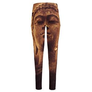 Vintage Buddha Statue Print High-Waisted Pocket Leggings