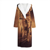 Vintage Buddha Statue Print Hooded Bathrobe