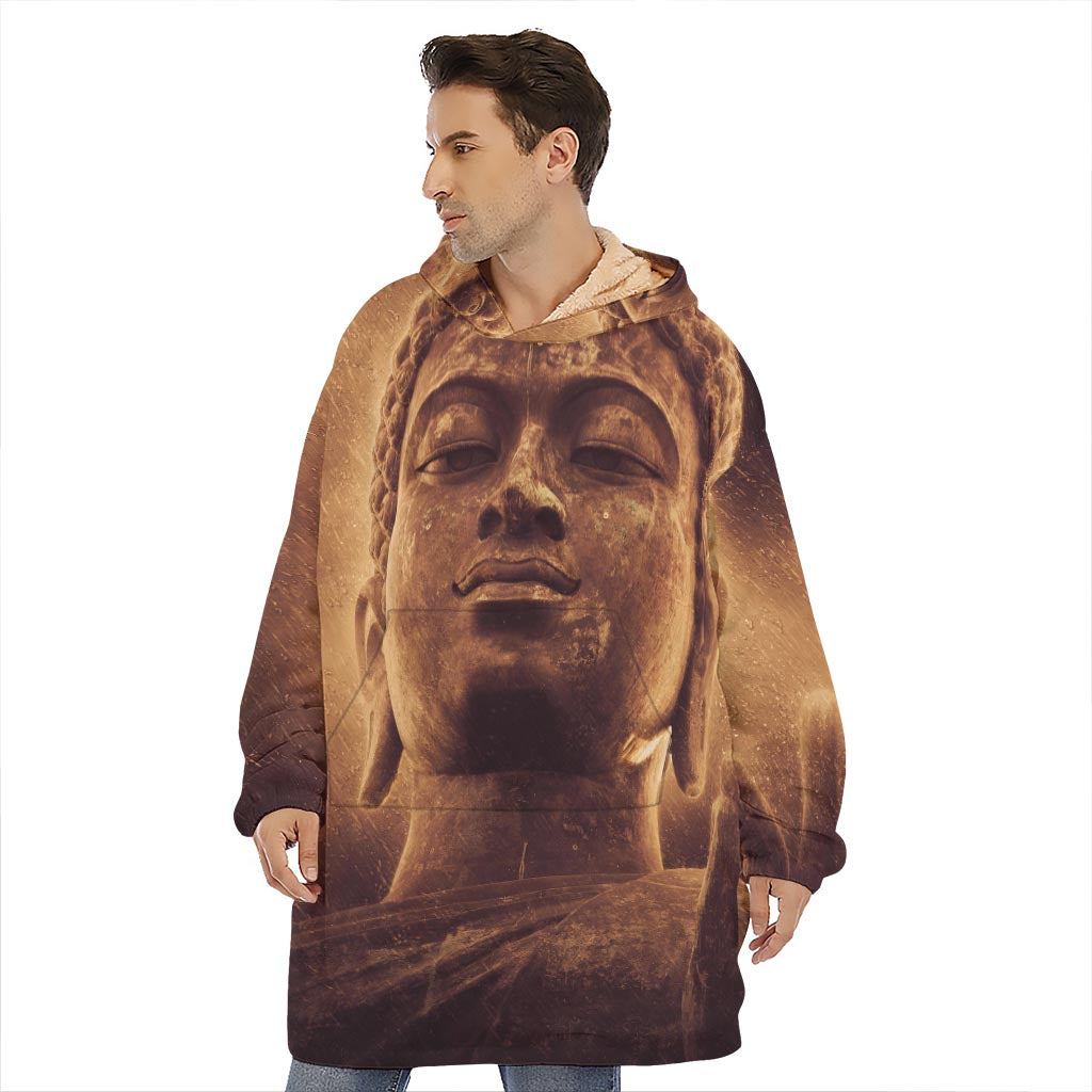 Vintage Buddha Statue Print Hoodie Blanket