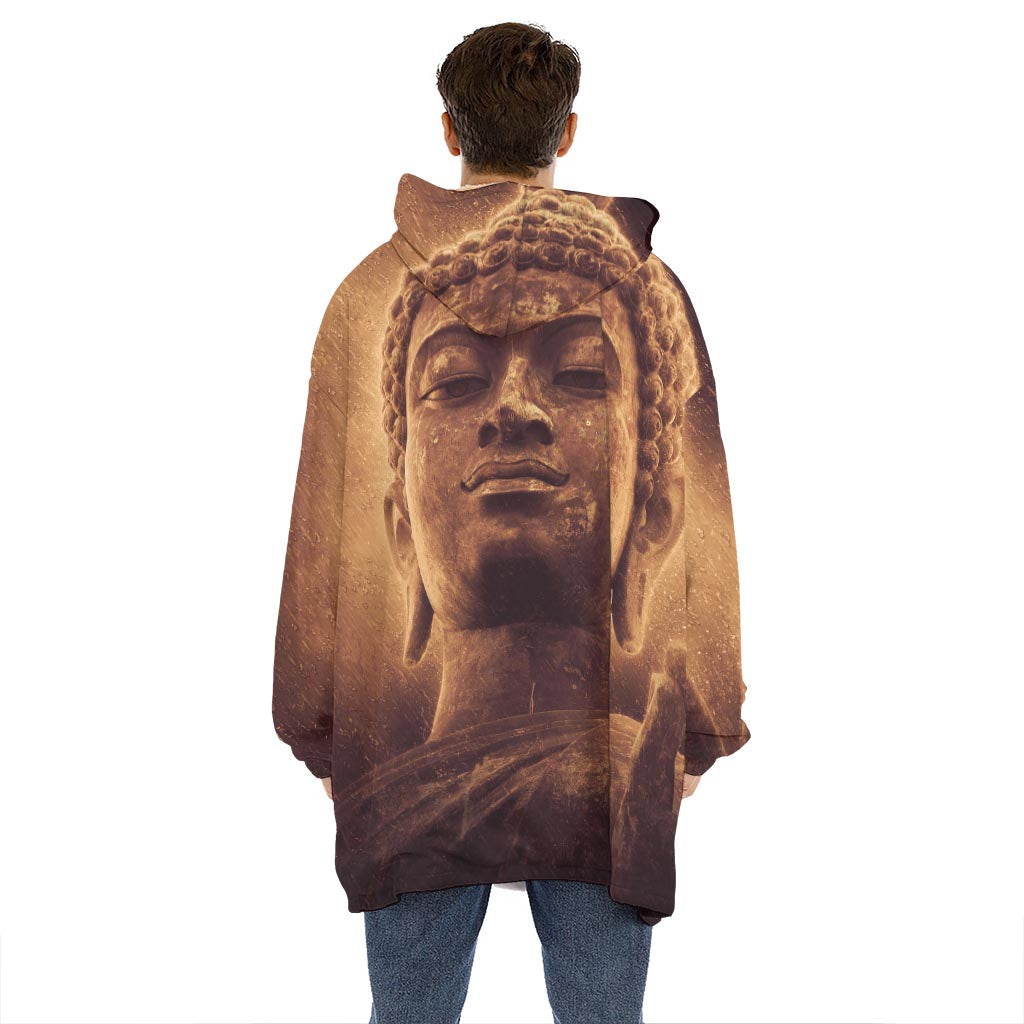 Vintage Buddha Statue Print Hoodie Blanket