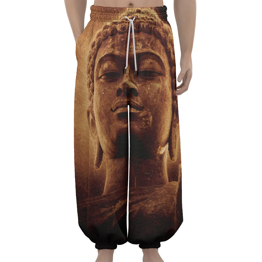 Vintage Buddha Statue Print Lantern Pants