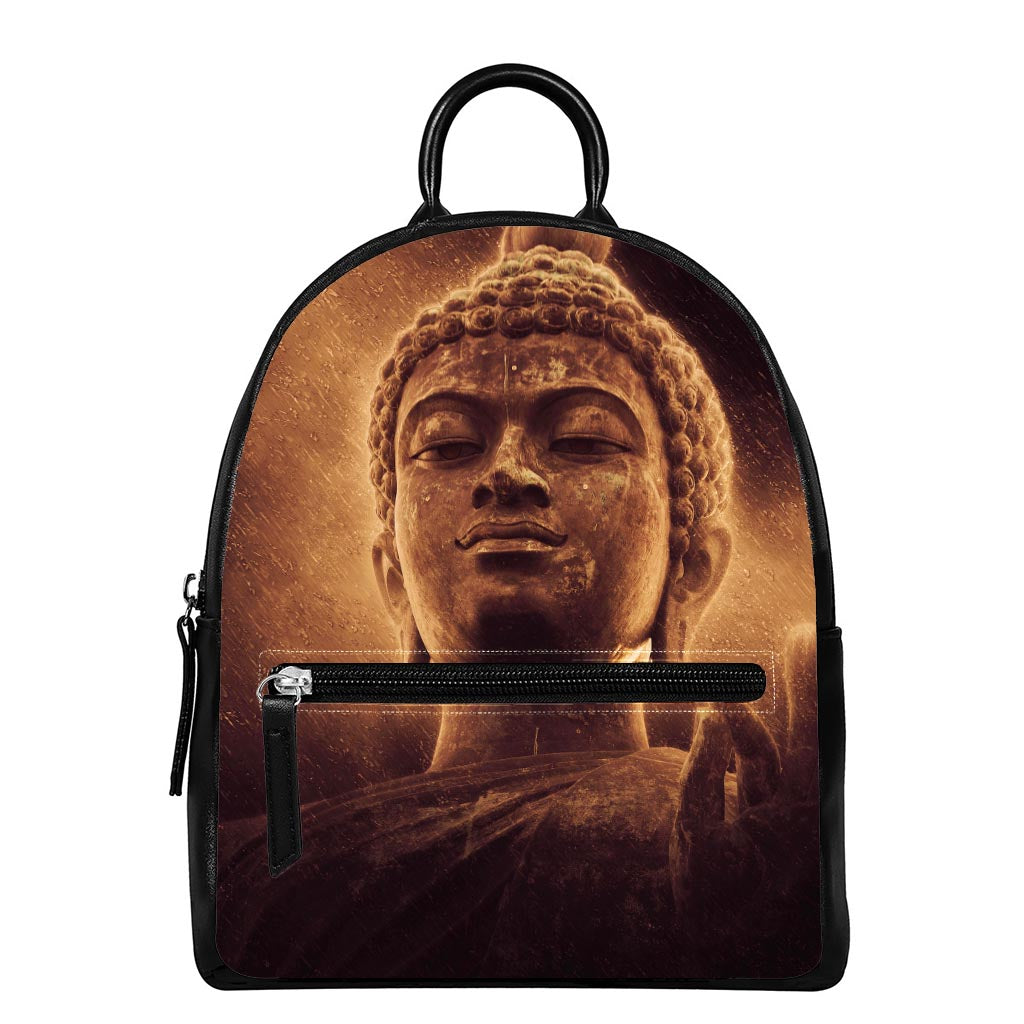 Vintage Buddha Statue Print Leather Backpack