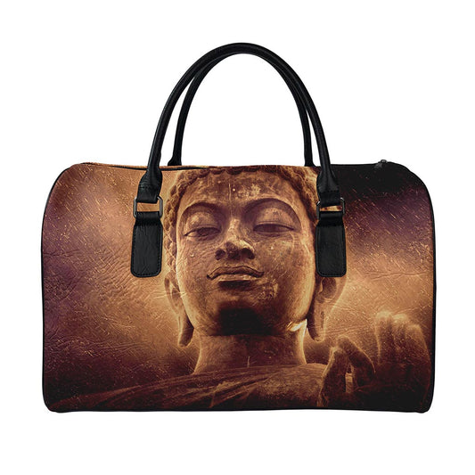 Vintage Buddha Statue Print Leather Duffle Bag